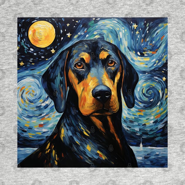 Black and Tan Coonhound Portrait Night Painting by NatashaCuteShop